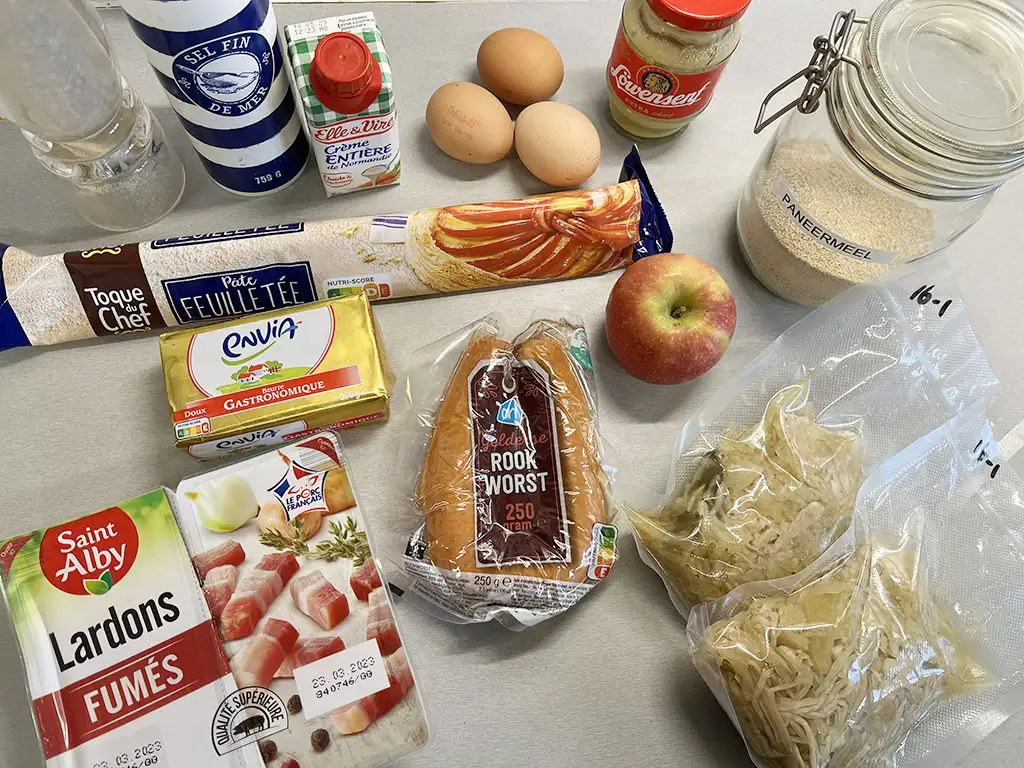 Zuurkoolquiche met rookworst ingrediënten