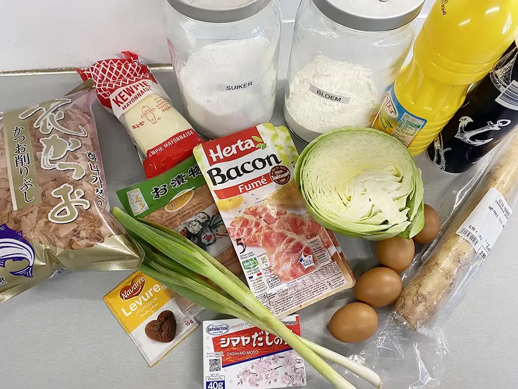 Okonomiyaki (Japanse hartige pannenkoek) ingrediënten