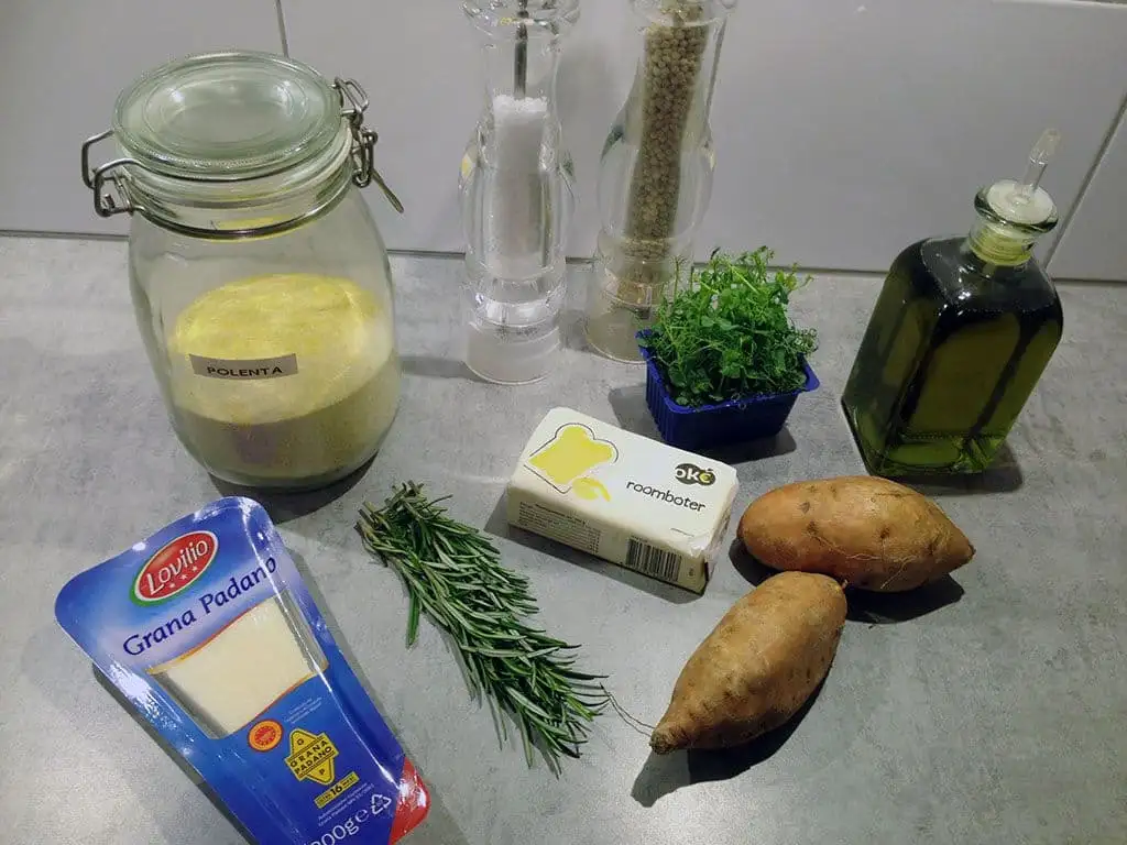 Amuse van polenta en zoete aardappel ingrediënten