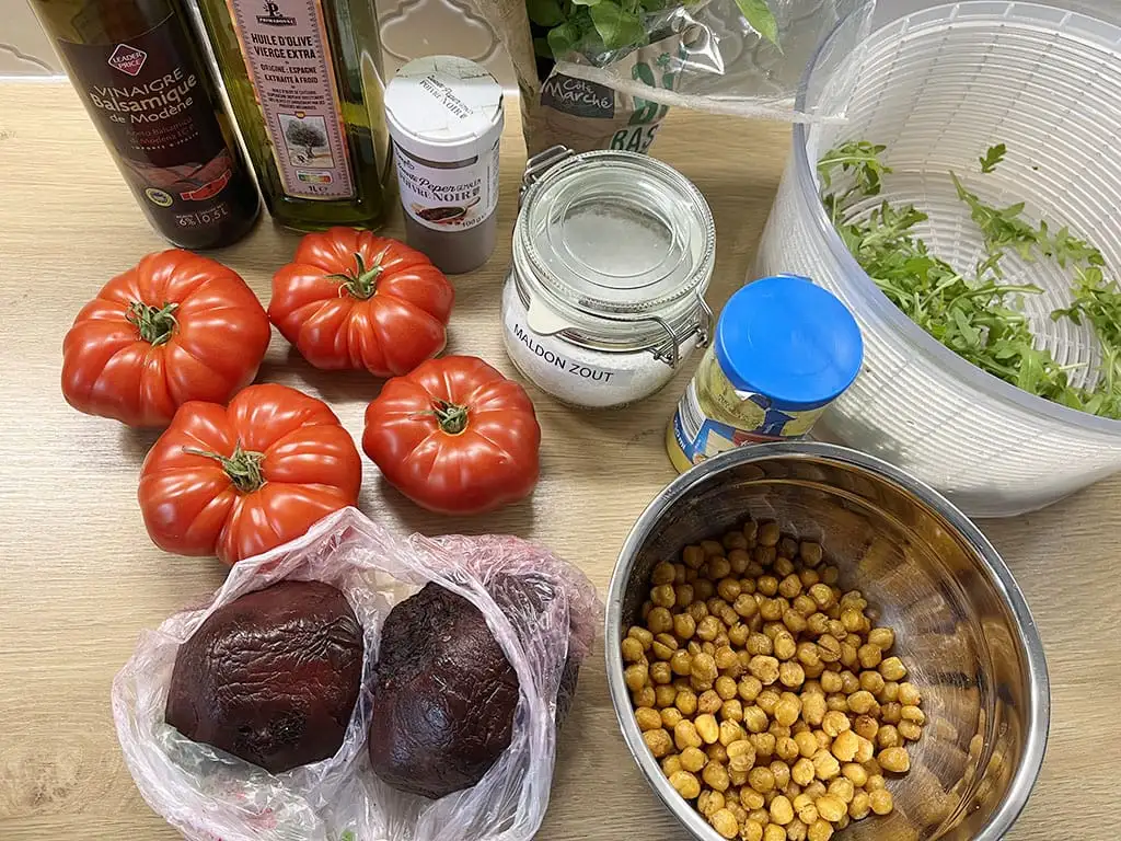 Tomaten carpaccio met rode biet ingrediënten
