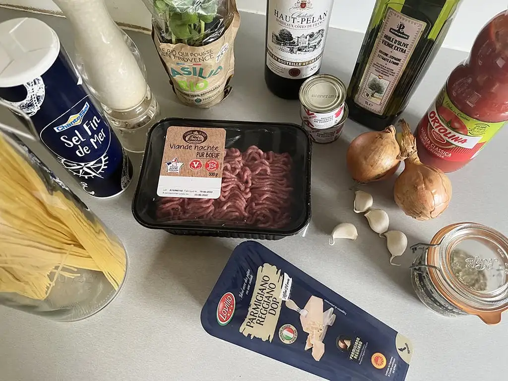 Pasta bolognese ingrediënten