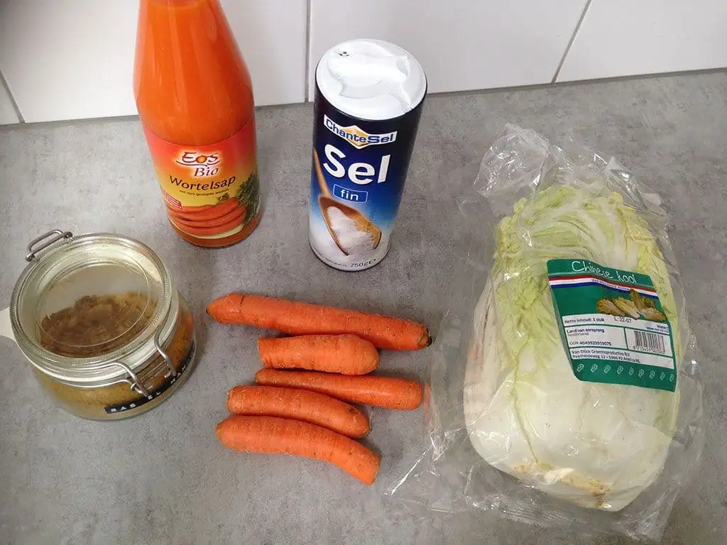 Gefermenteerde kool en wortel ingrediënten