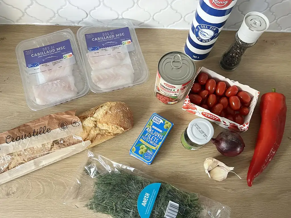 Kabeljauw in tomatensaus ingrediënten