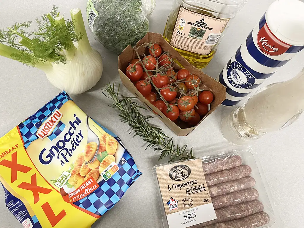 Traybake met gnocchi en chipolata ingrediënten
