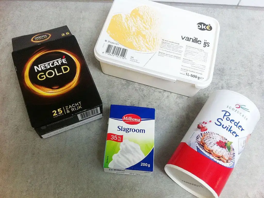Ijskoffie met vanille ijs ingrediënten