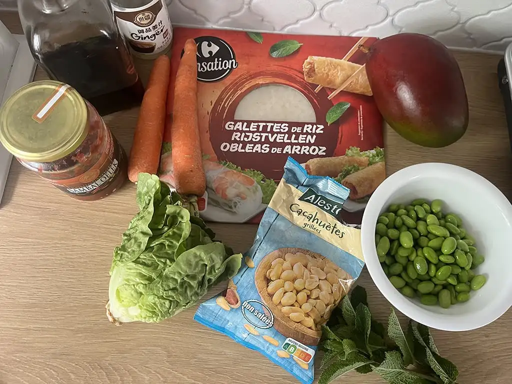 Springrolls met mango en edamame ingrediënten