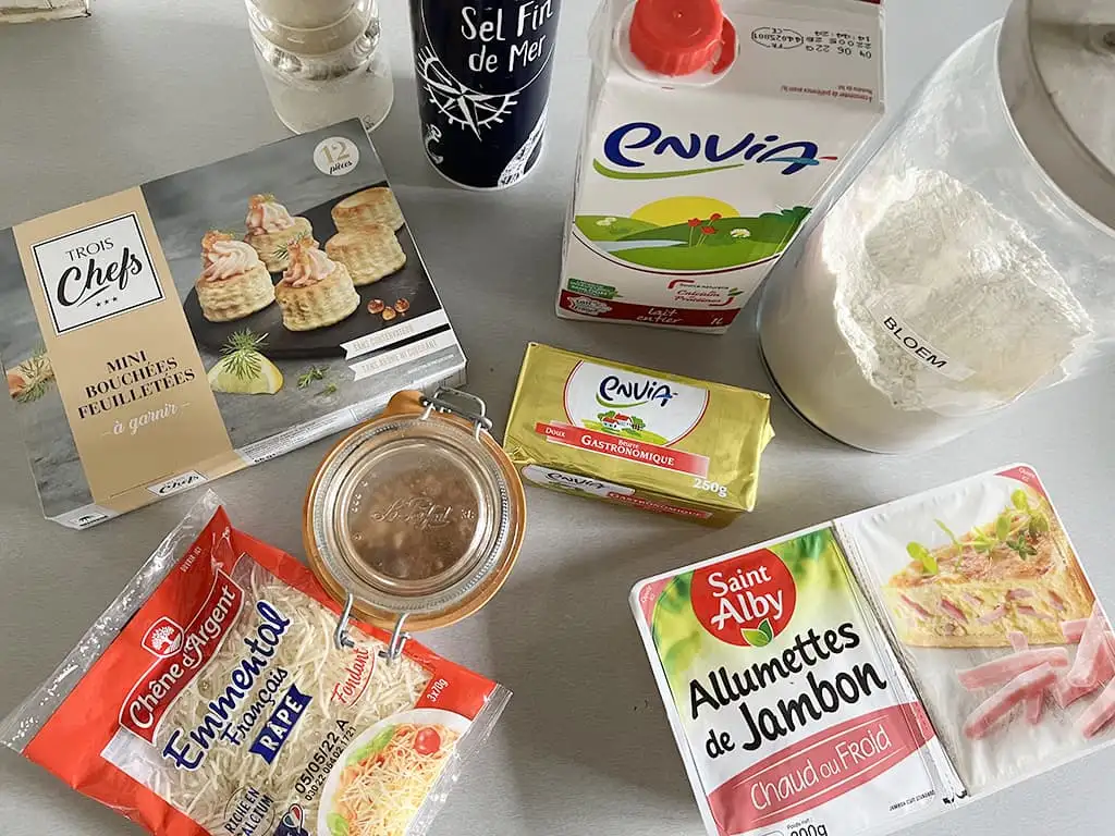Mini pasteitjes met ham en kaas ingrediënten