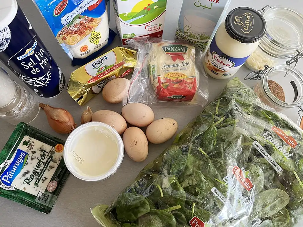 Torentje met spinazie en gepocheerd ei ingrediënten