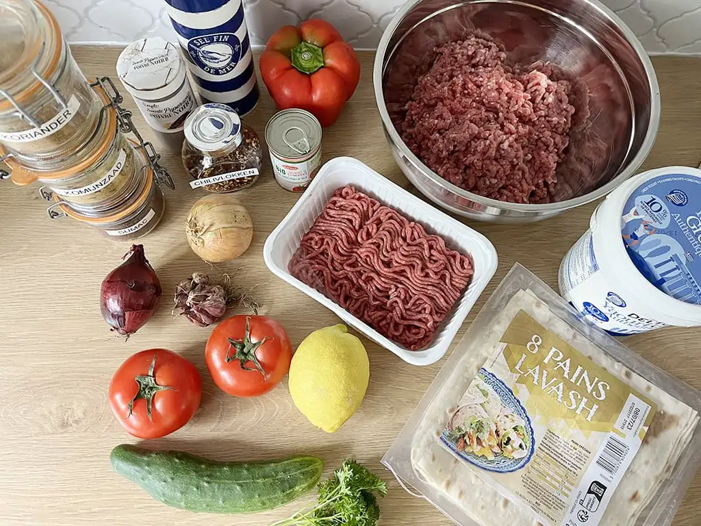 Adana kebab ingrediënten