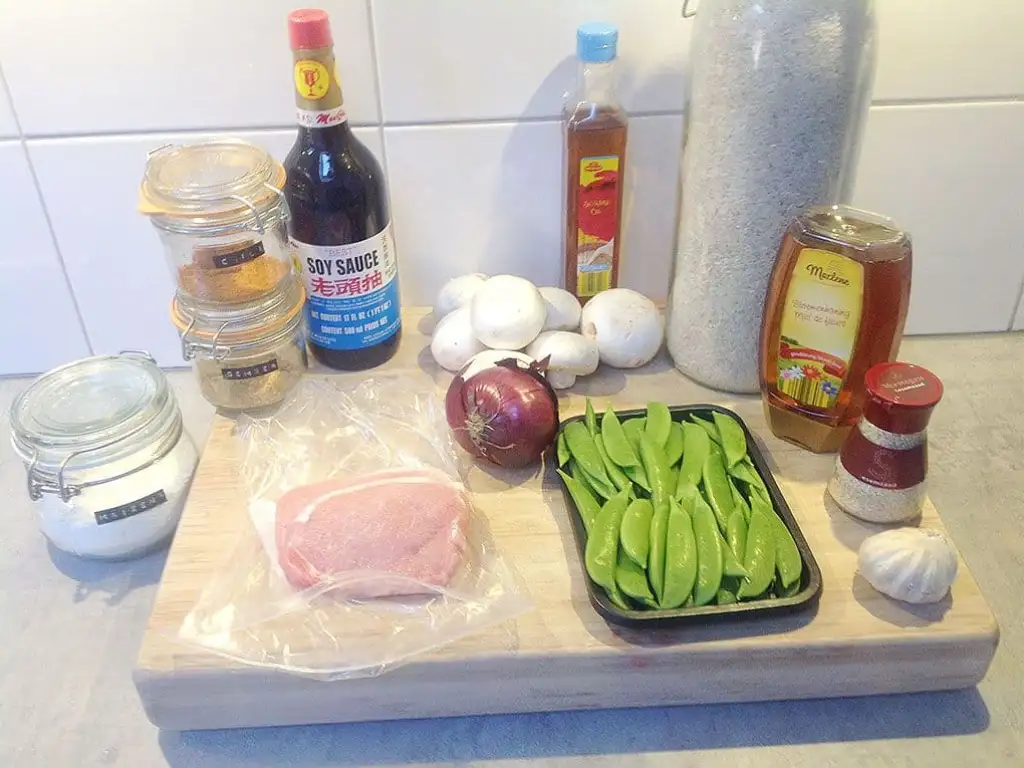 Zoetzure sugarsnaps met rijst ingrediënten