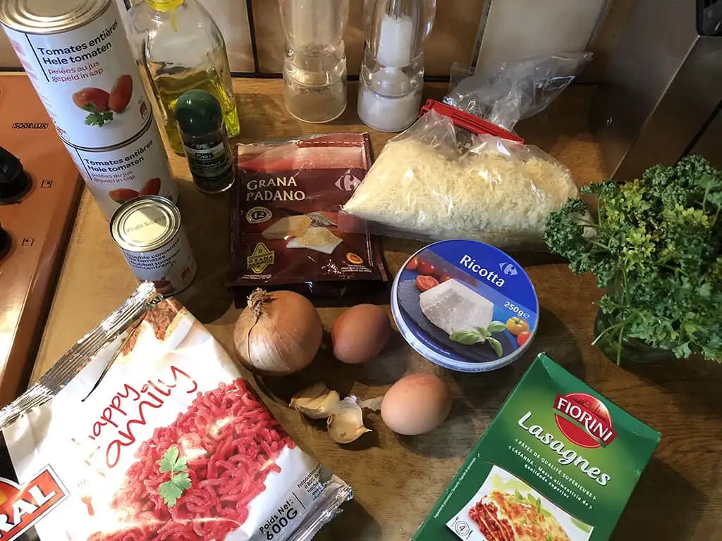 Lasagne met gehakt en ricotta ingrediënten