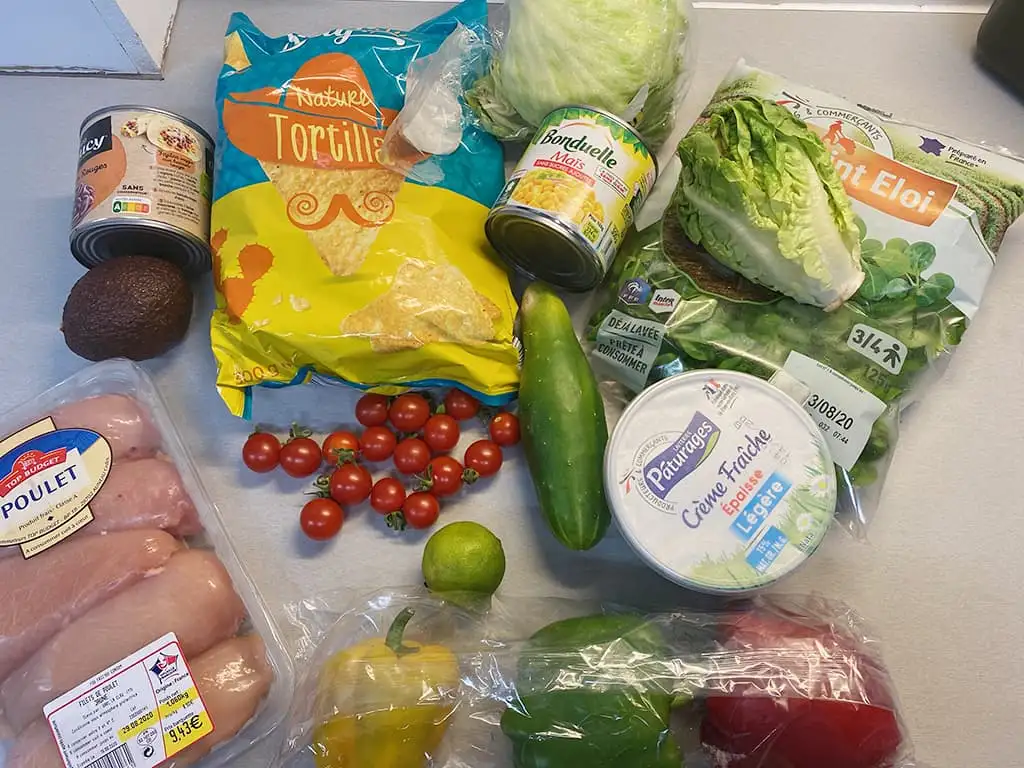 Mexicaanse salade met kip ingrediënten