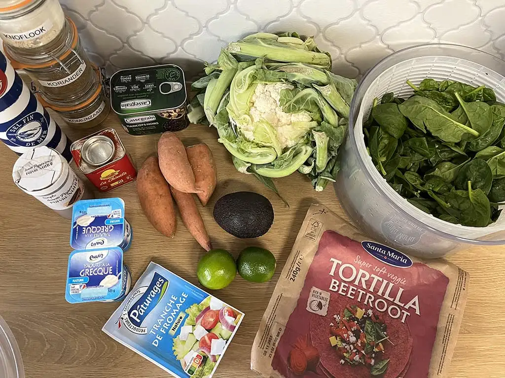 Vegetarische wraps met bloemkool en bonen ingrediënten