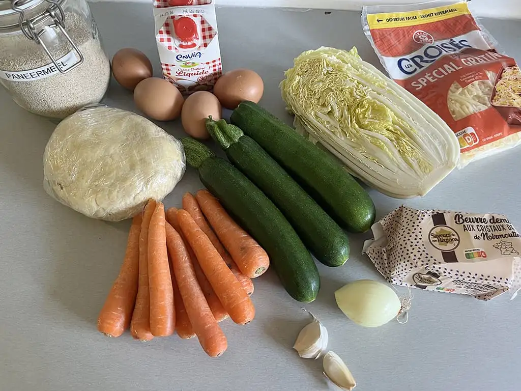 Groentequiche met courgette en wortel ingrediënten