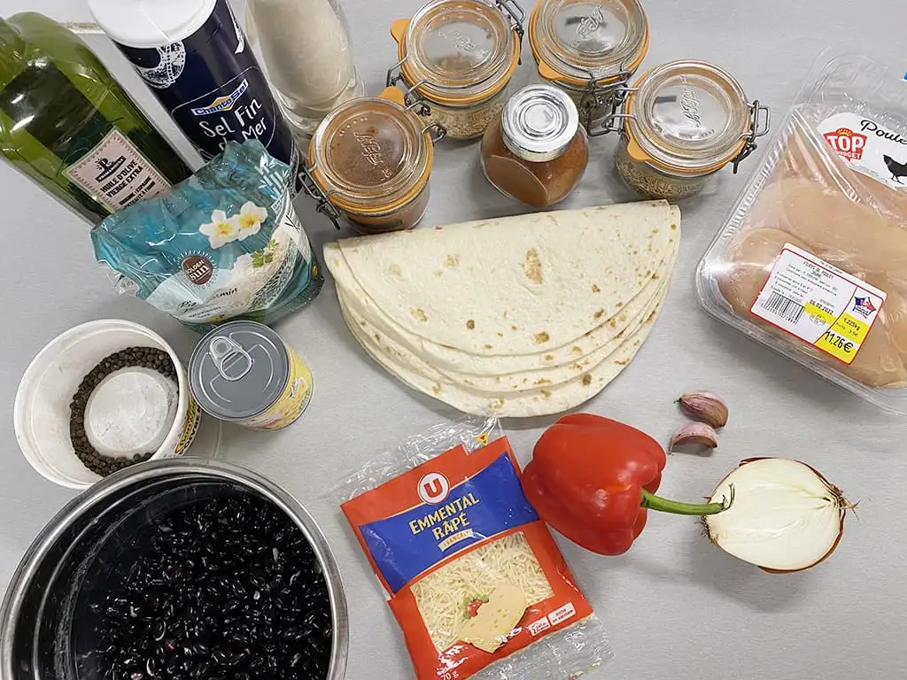 Burrito met kip ingrediënten