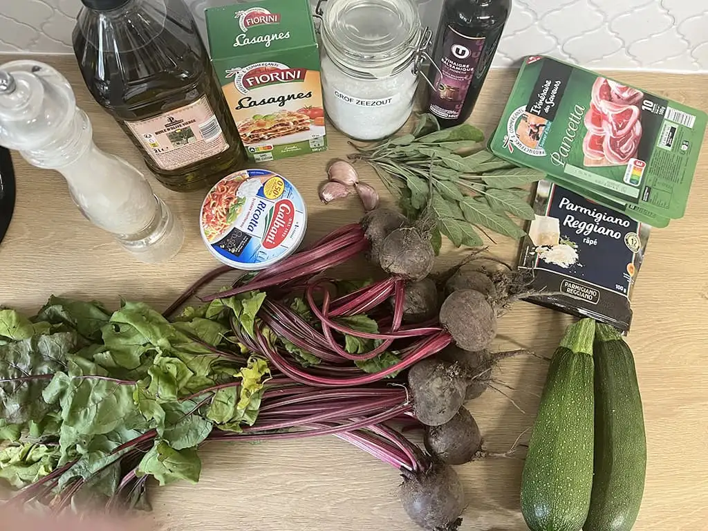 Lasagne met rode biet en courgette ingrediënten