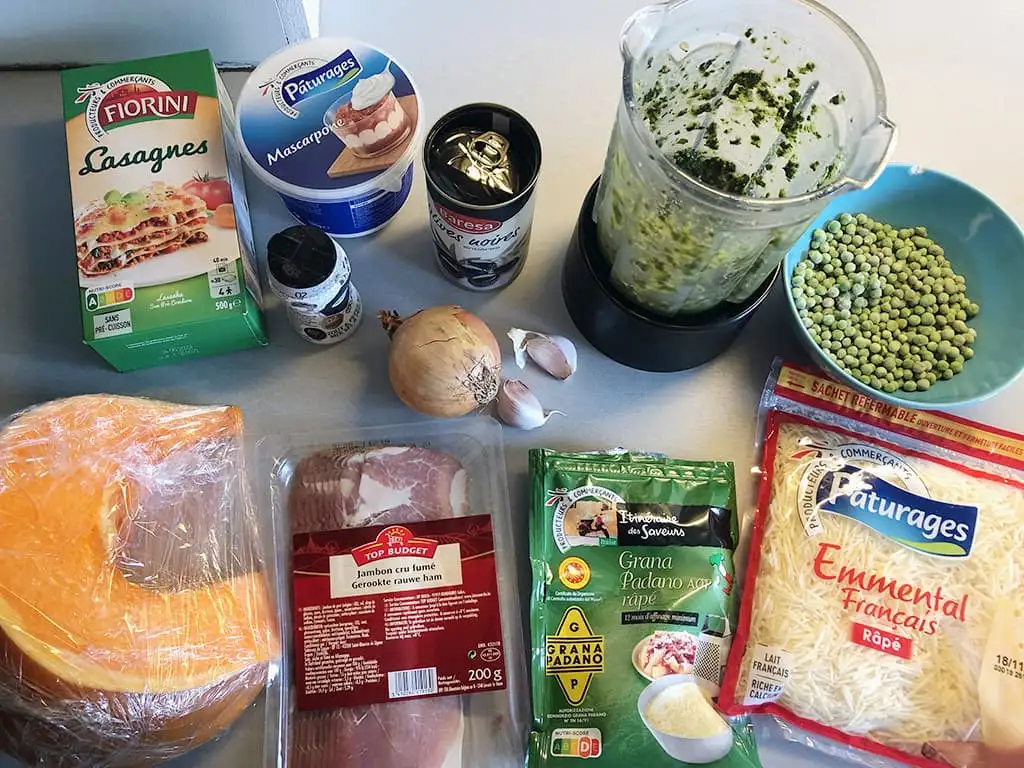 Pompoenlasagne met ham en pesto ingrediënten