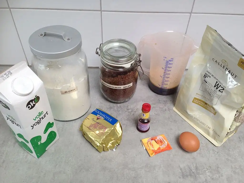 Espresso brownies met witte chocolade ingrediënten
