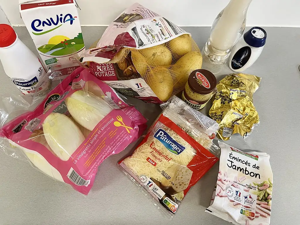 Witlof stamppot met ham en kaas ingrediënten