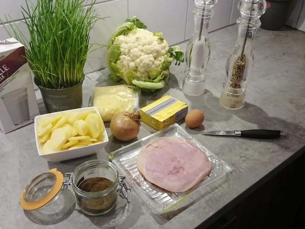 Bloemkoolschotel met ham en kaas ingrediënten