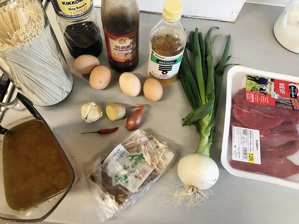 Noedelsoep met biefstuk ingrediënten