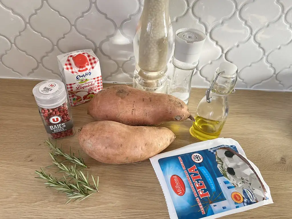 Zoete aardappel en feta hapjes ingrediënten