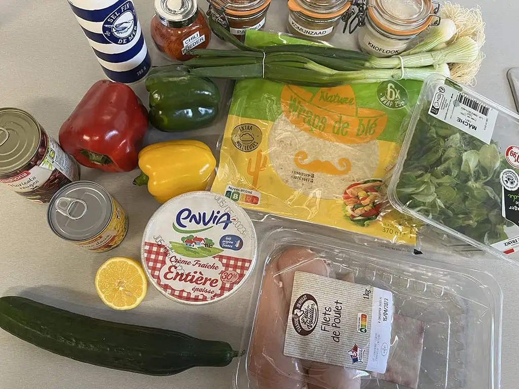 Wraps met kip ingrediënten