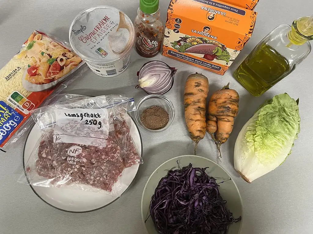 Taco's met lamsgehakt ingrediënten
