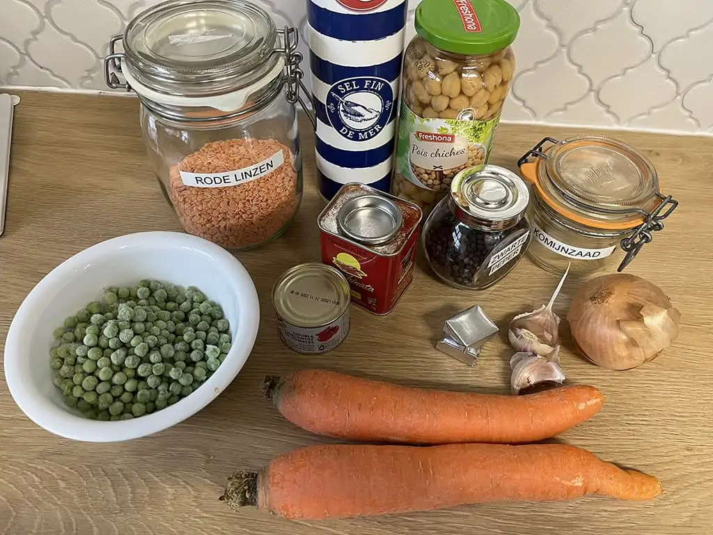 Linzensoep met kikkererwten ingrediënten