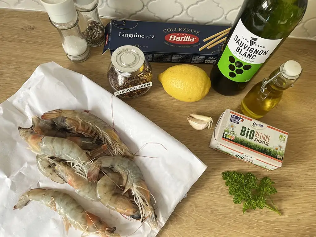 Knoflookgarnalen met witte wijn ingrediënten