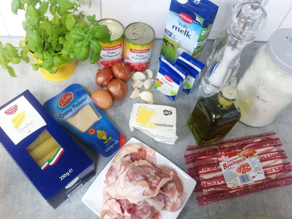 Cannelloni met kippendijen ingrediënten