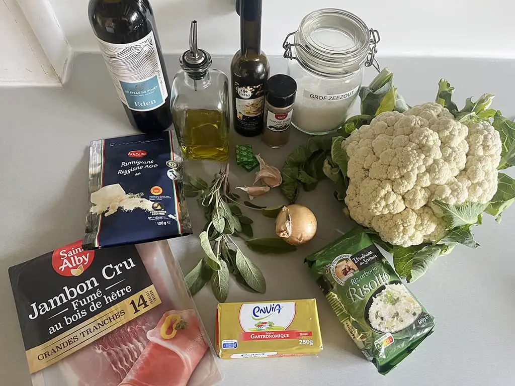 Bloemkoolrisotto met salie en ham ingrediënten