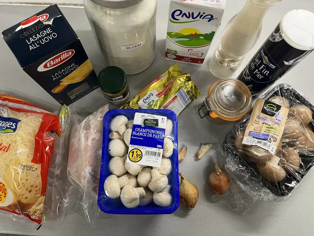 Champignon lasagne met kip pesto ingrediënten