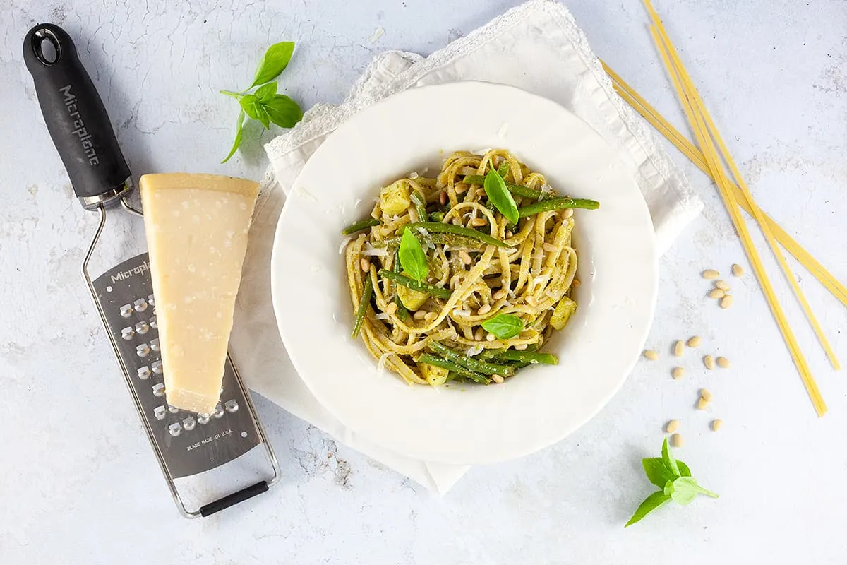 Trenette met pesto en sperziebonen