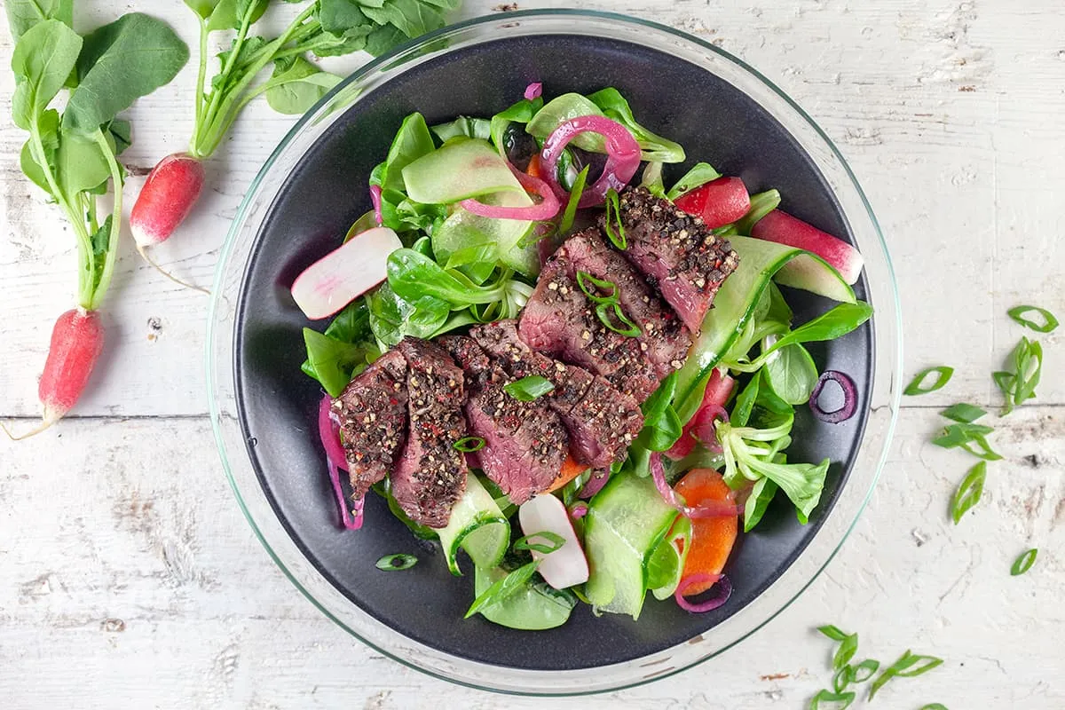 Pepersteak salade