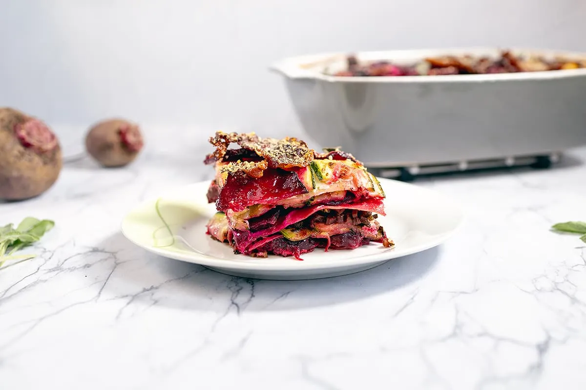 Lasagne met rode biet en courgette