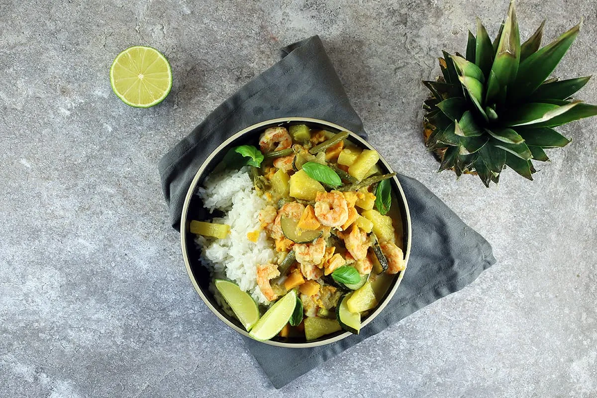 Garnalen curry met ananas