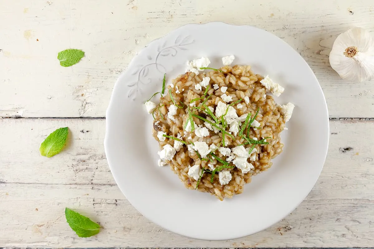 Risotto met aubergine en feta