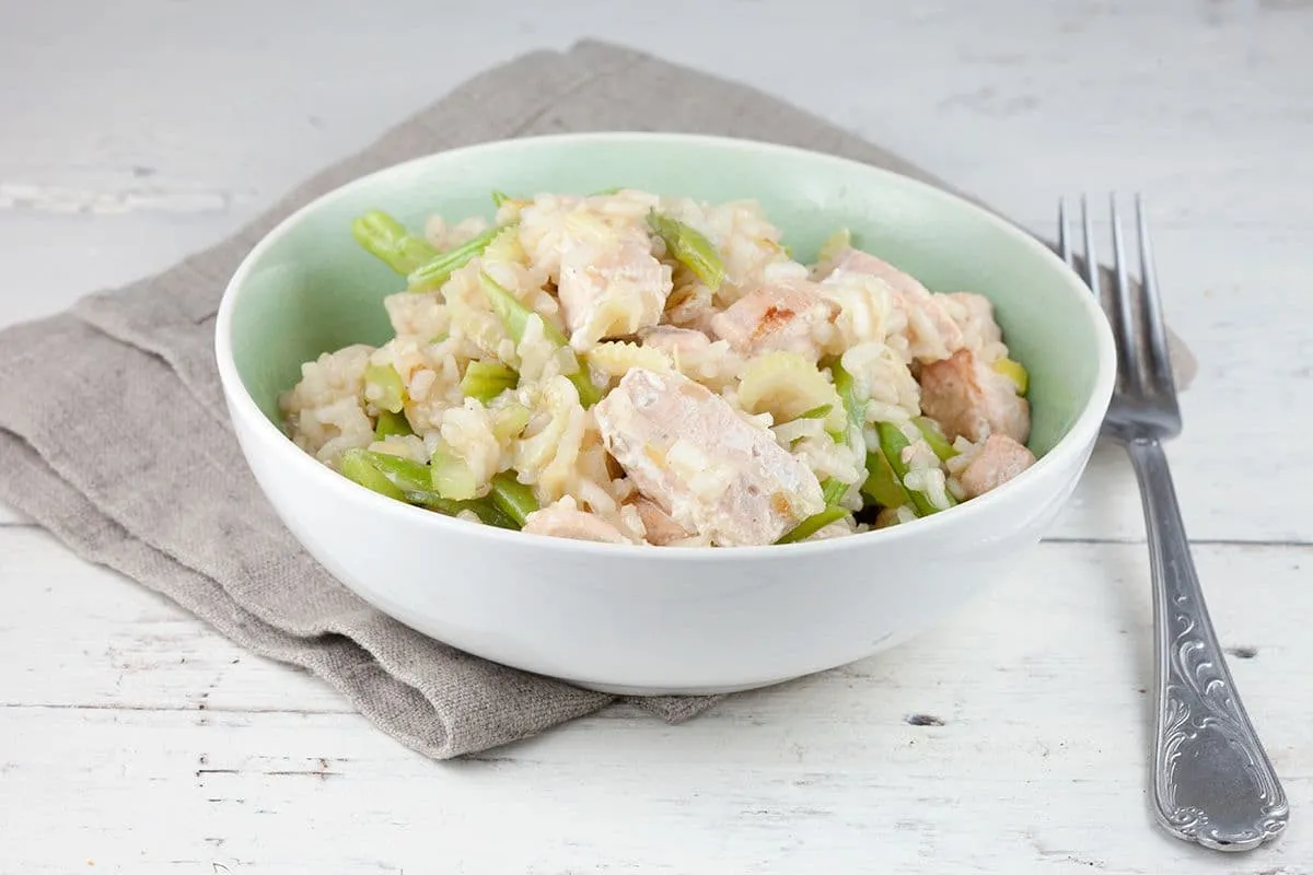 Zalm en snijbonen risotto