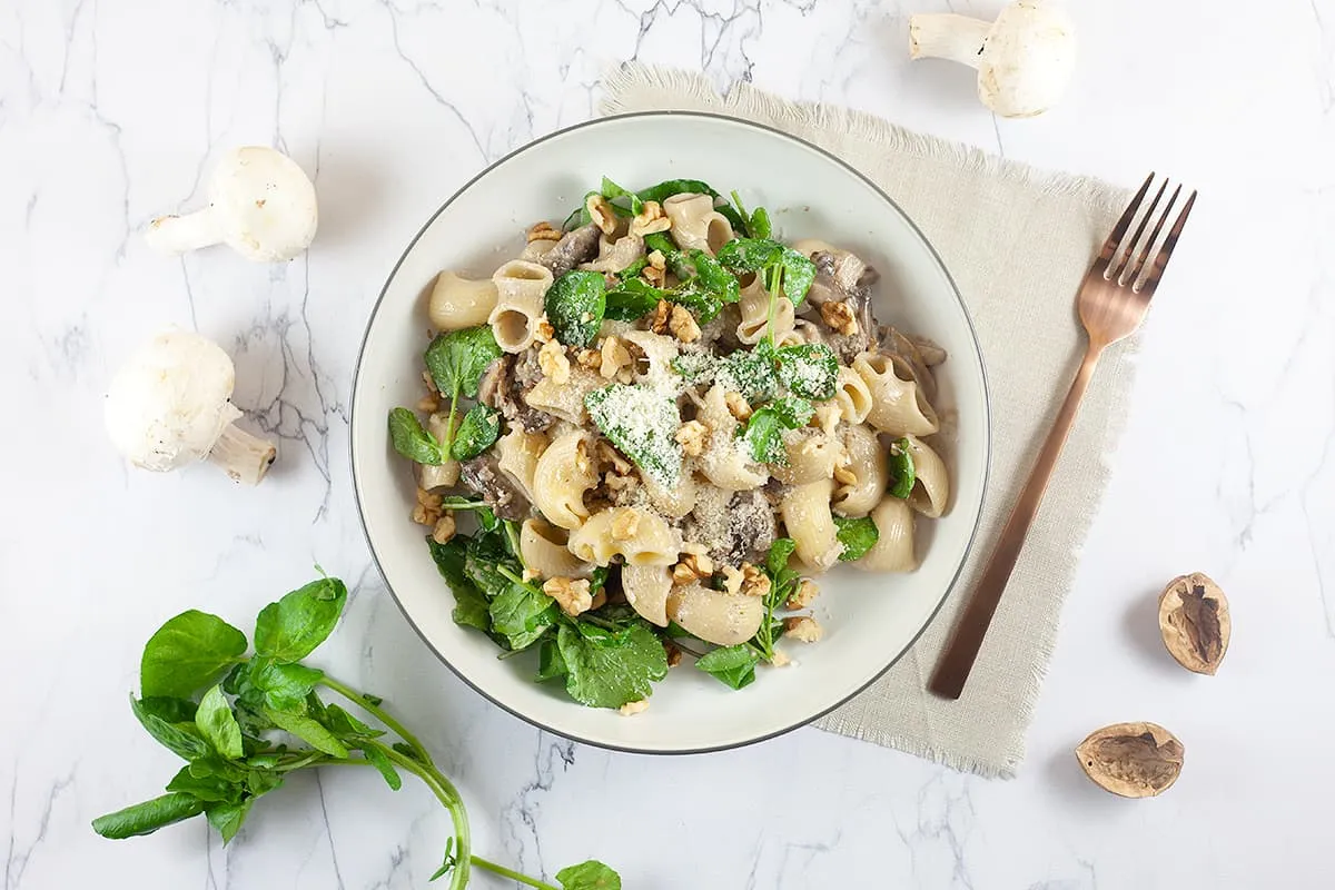 Romige pasta met champignons