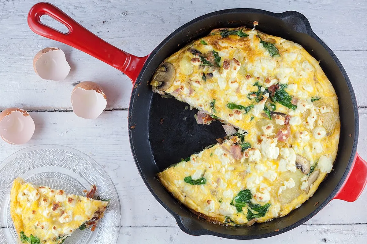 Spinazie en ham frittata