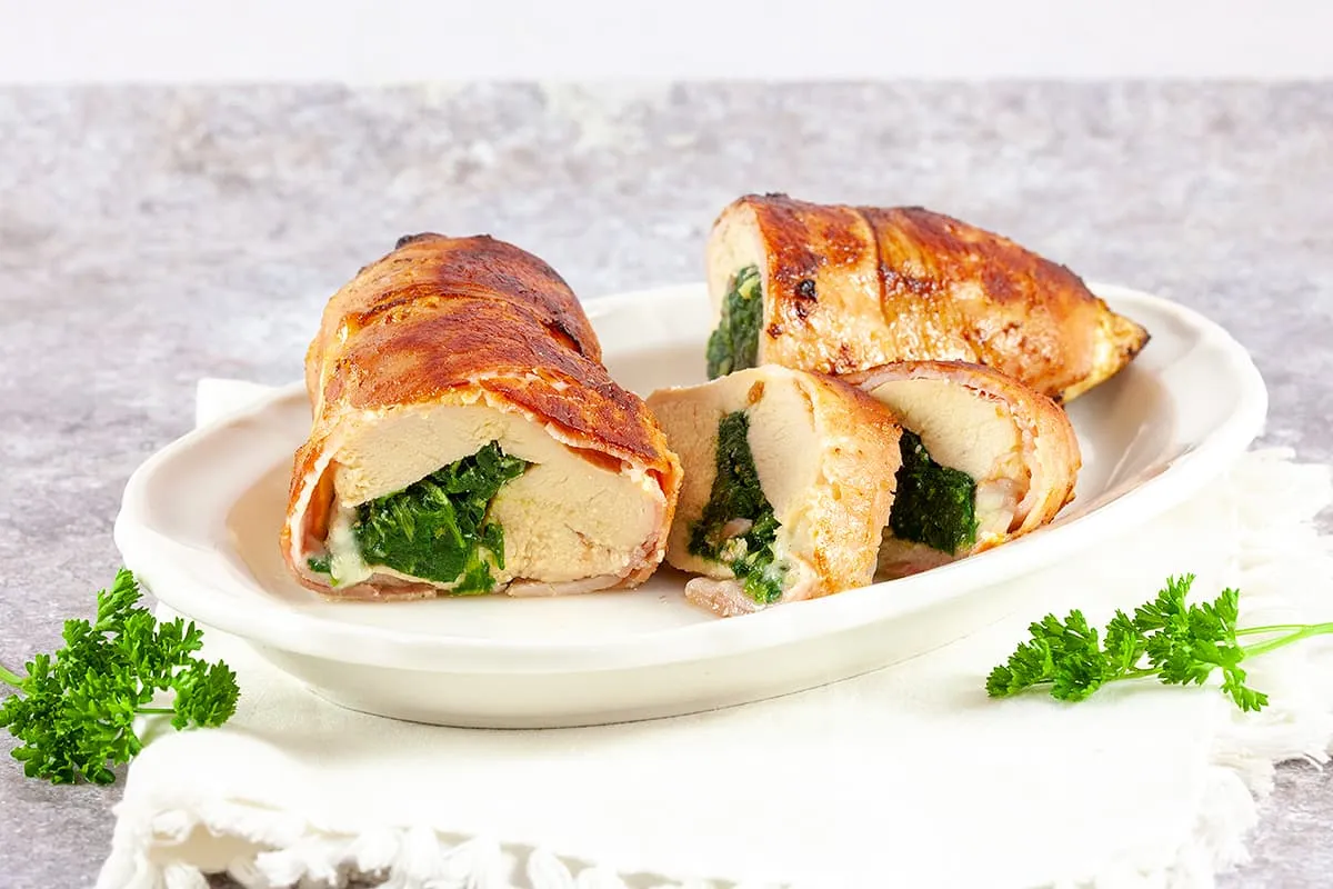 Gevulde kipfilet met spinazie
