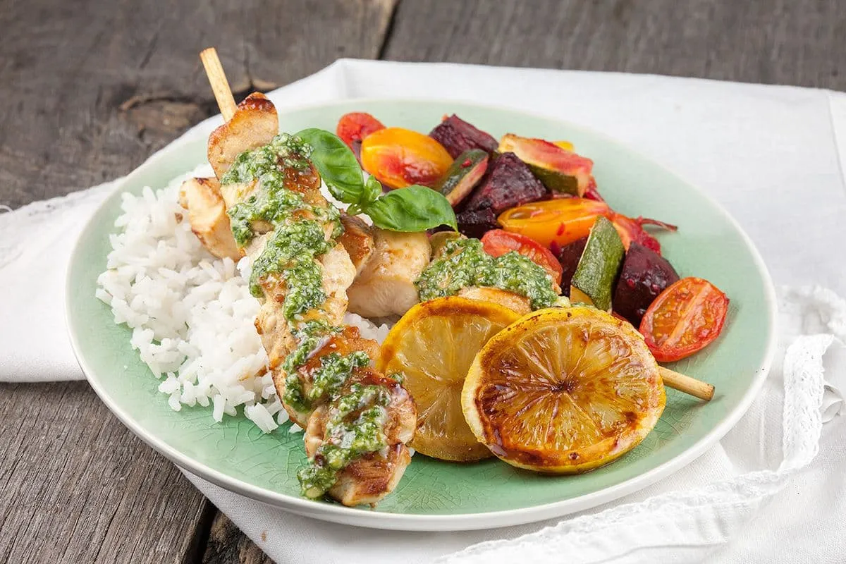 Citroen kip met rijst en pesto