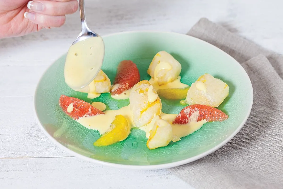 Mango tempura met citrus sabayon