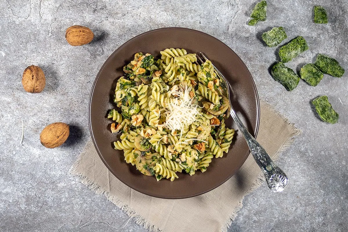 Pasta met spinazie en kip
