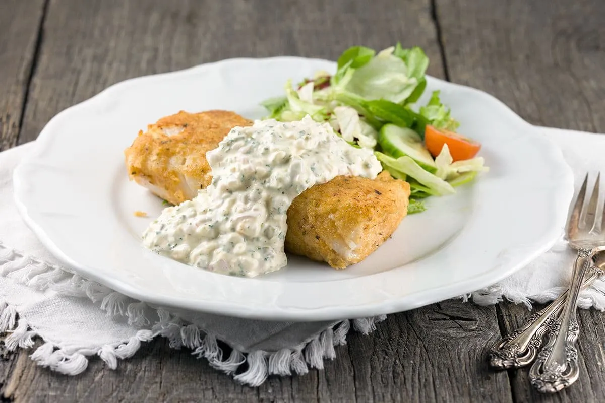 Krokante kabeljauw met tartaarsaus