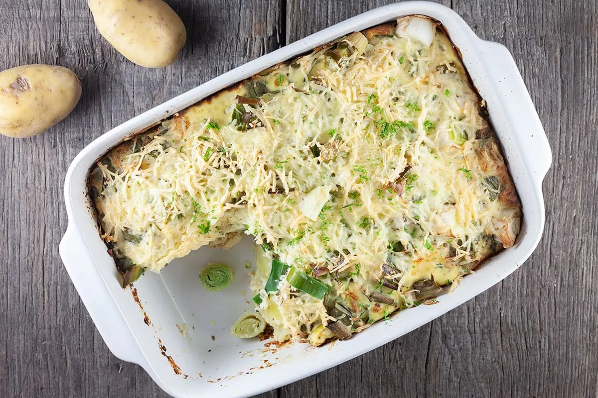 Aardappel prei ovenschotel