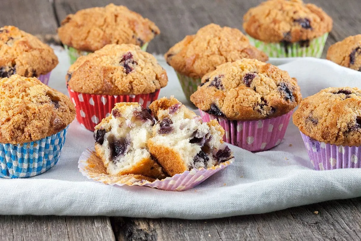 Karnemelk en blauwe bessen muffins