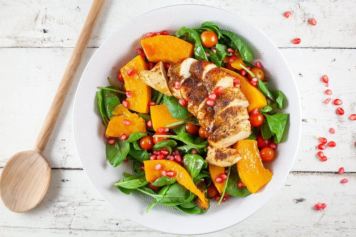 Pompoensalade met kip