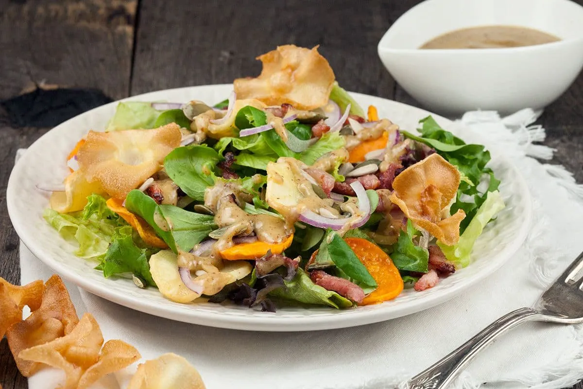 Herfstsalade met warme grove mosterddressing
